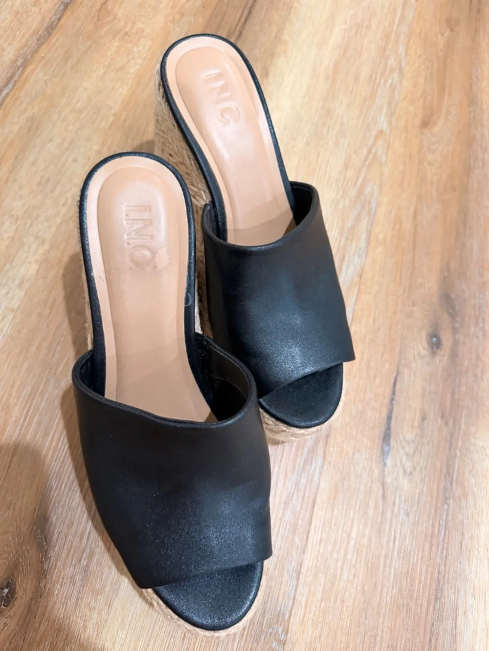 INC International ConceptsStyle Cicily Espadrille Wedge Sandals Black Size 8